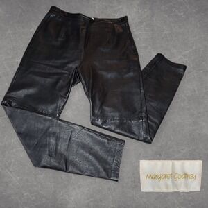 VTG Margaret Godfrey Women's Leather Pants Darted High Rise Moto Biker Black‎ 10